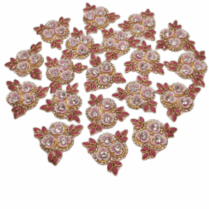 Pink Shade With Small 3 Flower Design With Crystal White Stone Applique Patches