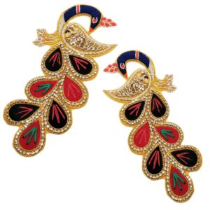 Peacock Feather Design Beautiful Decorated Pair Applique Patches