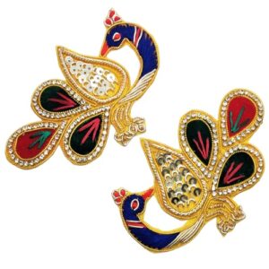 Peacock Feather Design Decorated Pair Applique Patches