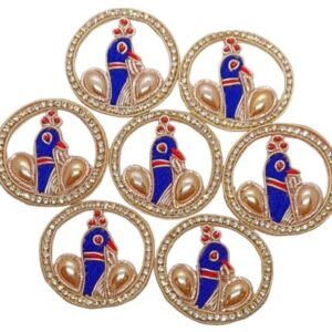 SRIMIHU Multi-Color Round Peacock Zardozi Patches,Size 4.5 cm