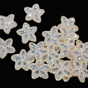 Star Shape 10 Pieces Applique Patches made with Crystal Color Stones, White Beads