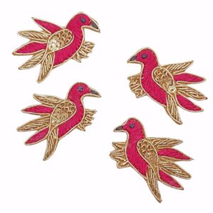 Bird shape Applique Patches made with Maroon color - 4 PCS